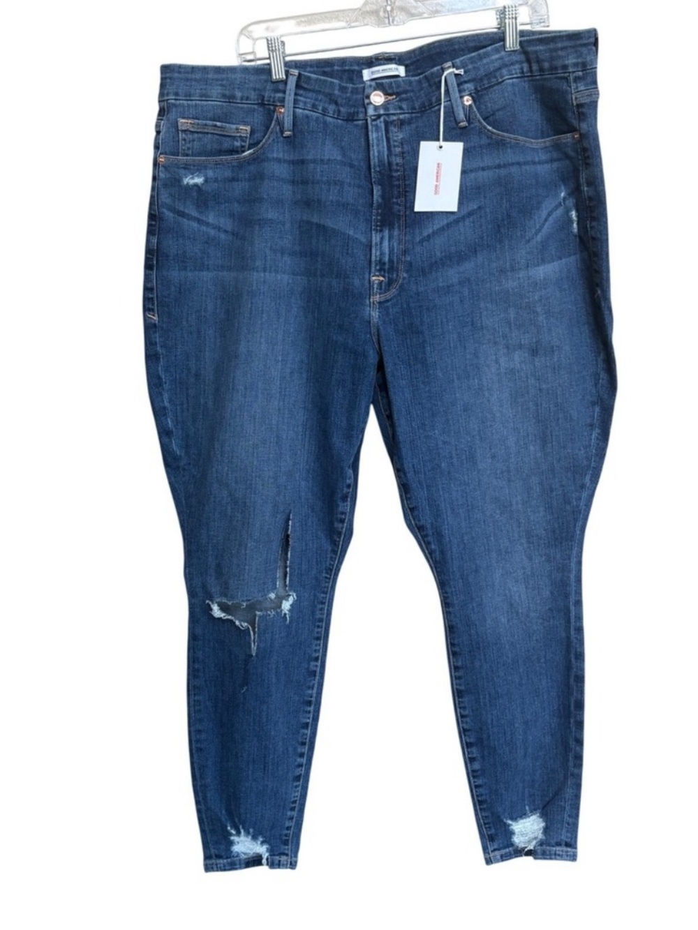 Good American Dark Blue Distressed High-Rise Skinny Jeans